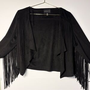 Silver Jeans Black faux suede Open jacket western fringe soft material size XS